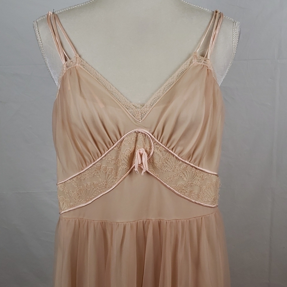 Gotham Gold Stripe Nightgown Vintage size 32 bust XS Beige Semi Sheer Glamorous - Picture 5 of 16